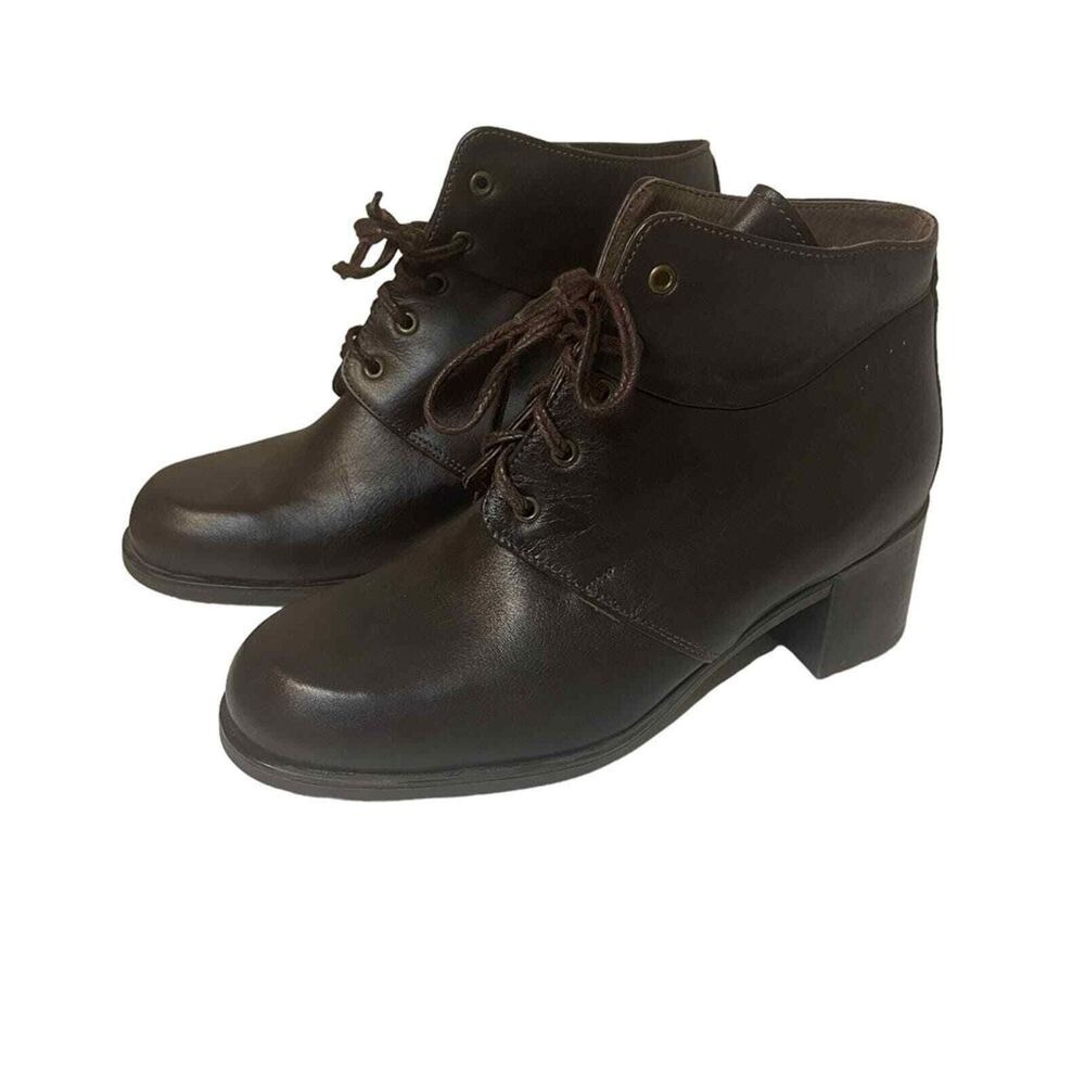 Naot Womens Brown Leather Lace Up Ankle Boots Block Heel Size 37